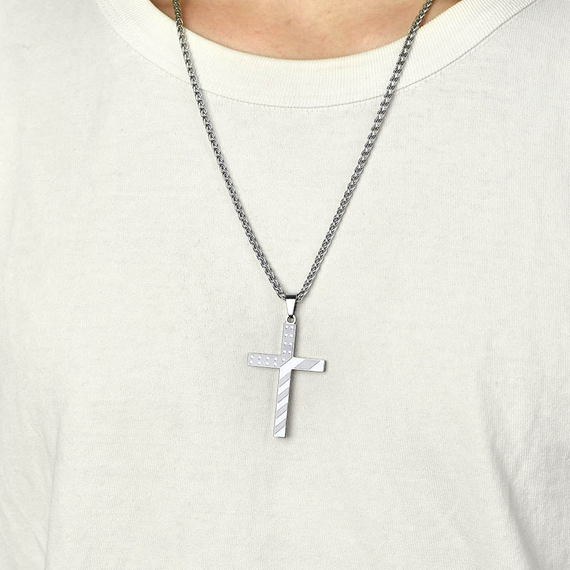 Patriotic American Flag Cross Pendant Necklace for