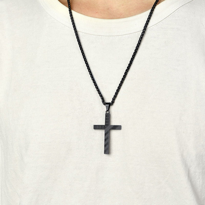 Patriotic American Flag Cross Pendant Necklace for