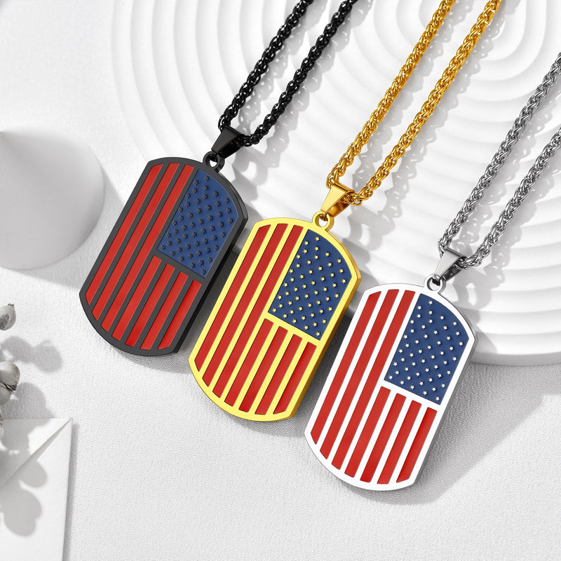 Personalized American Flag Dog Tag Necklace With Picture for