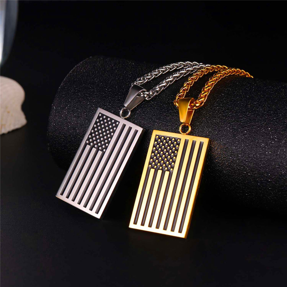 American Flag Dog Tag Pendant Nekclace for