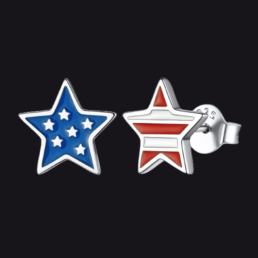 4th of July Star Earrings American Flag Studs for