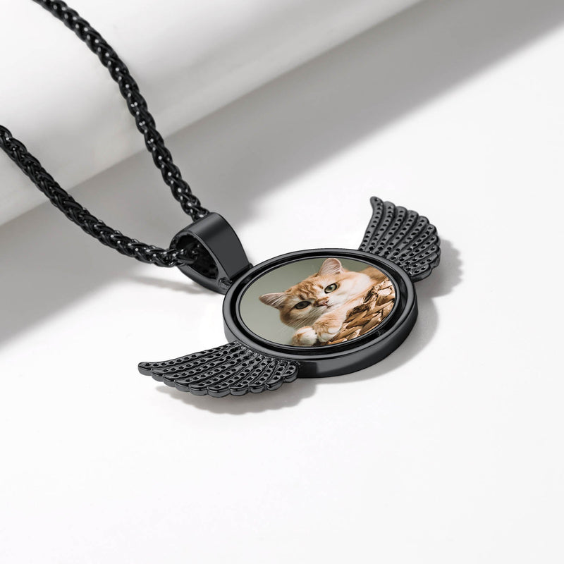 Custom Double-sided Picture Photo Circle Chain Necklace With Angel Wings for