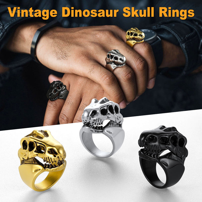 Biker Animal Chunky Dinosaur Head Stainless Steel Ring for
