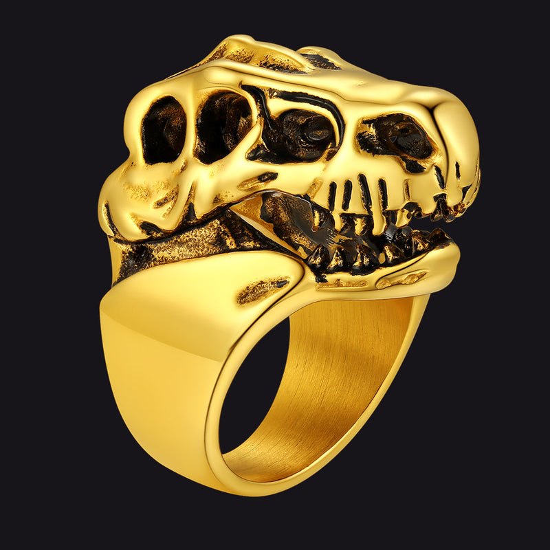 Biker Animal Chunky Dinosaur Head Stainless Steel Ring for