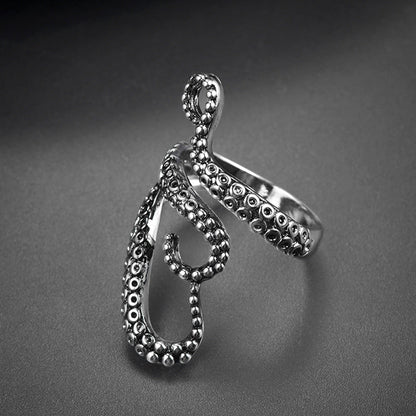 Gothic Punk Animal Octopus Adjustable Open Ring for
