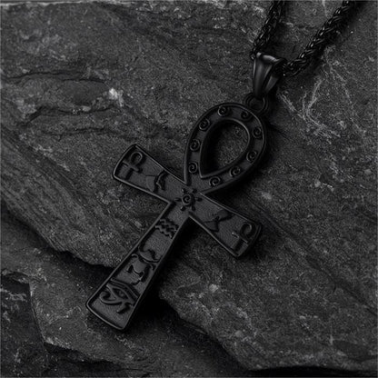 Egyptian Ankh Cross Necklace Pendant With Hieroglyphic for