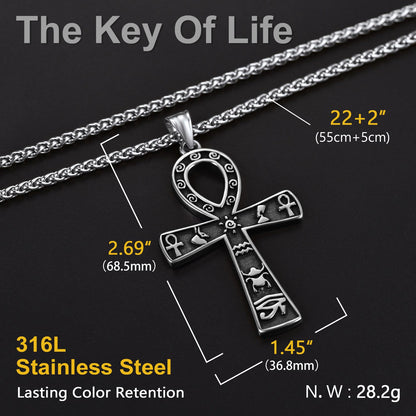 Egyptian Ankh Cross Necklace Pendant With Hieroglyphic for