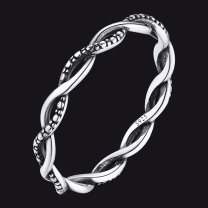 925 Sterling Silver 2.8mm Wide Antique Silver Stack Twist Ring for