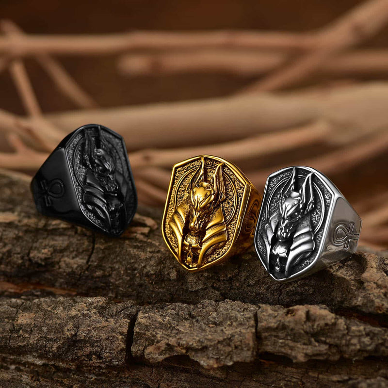 Ancient Egyptian Anubis Signet Ring With Ankh Cross for