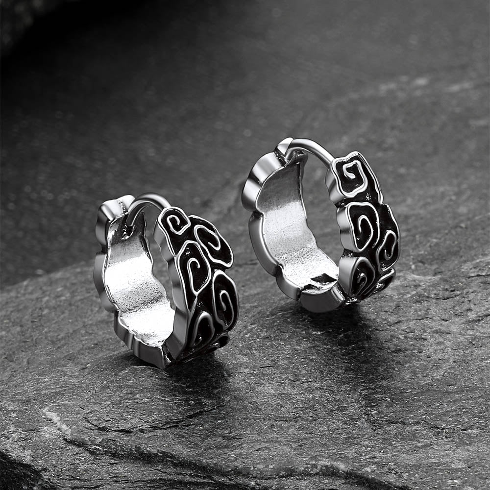 Gothic Auspicious Clouds Grass Pattern Hoop Earrings for
