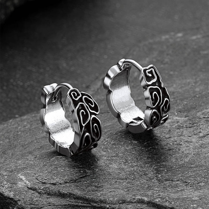 Gothic Auspicious Clouds Grass Pattern Hoop Earrings for