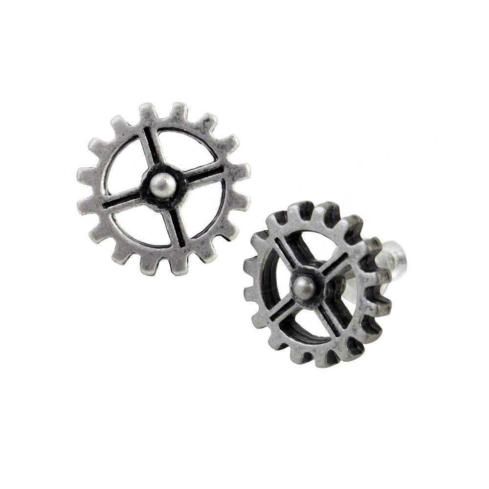 Steampunk Cogwheel Industrilobe Stud Earrings by Alchemy Gothic