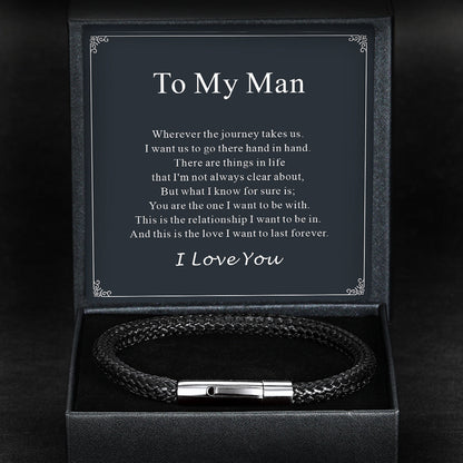 Clasp Braided Genuine Leather Bracelet for