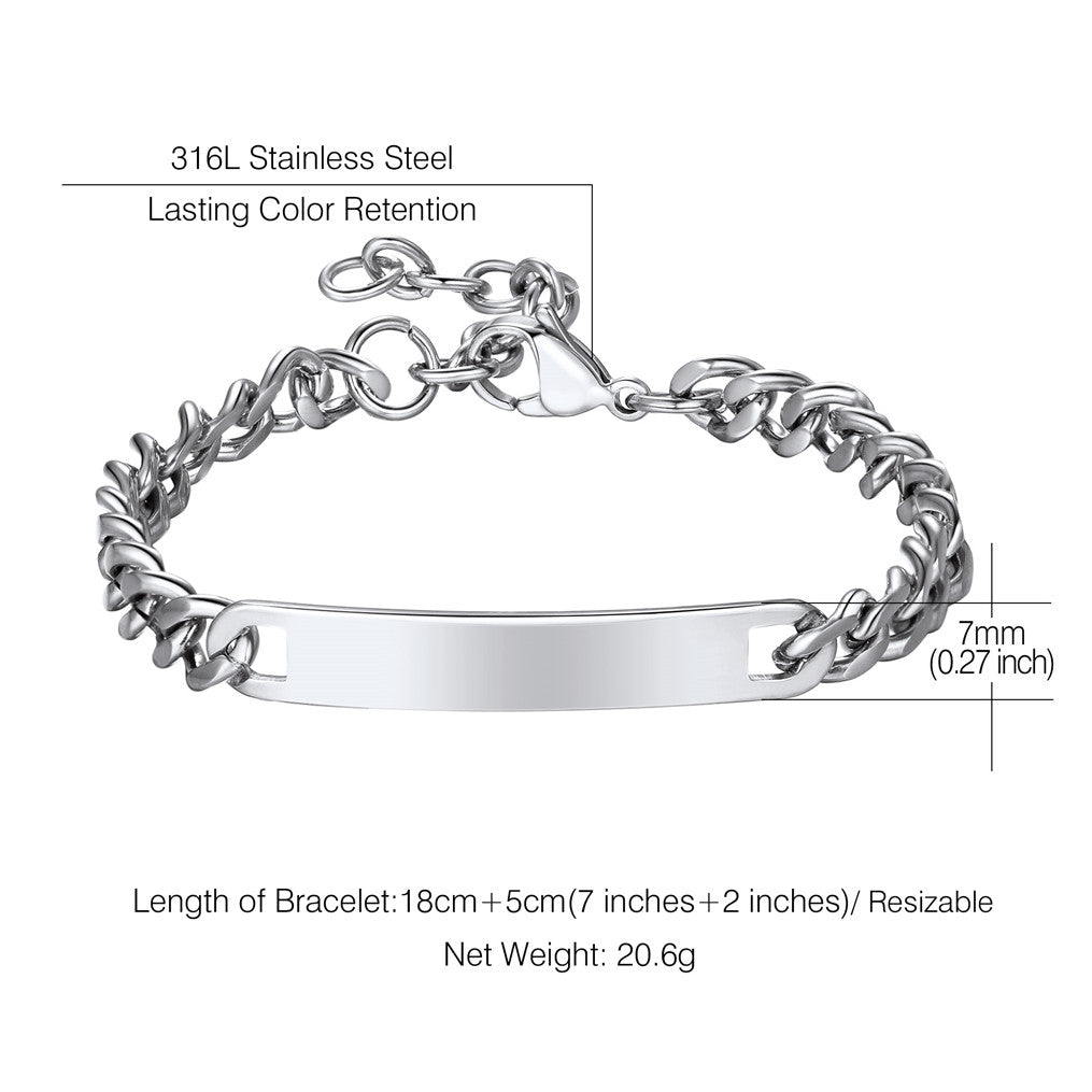 7mm Customized Id Cuban Chain Link Bracelet Gift for