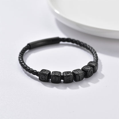 Personalized Initial Beaded Braided Leather Rope Bracelet for