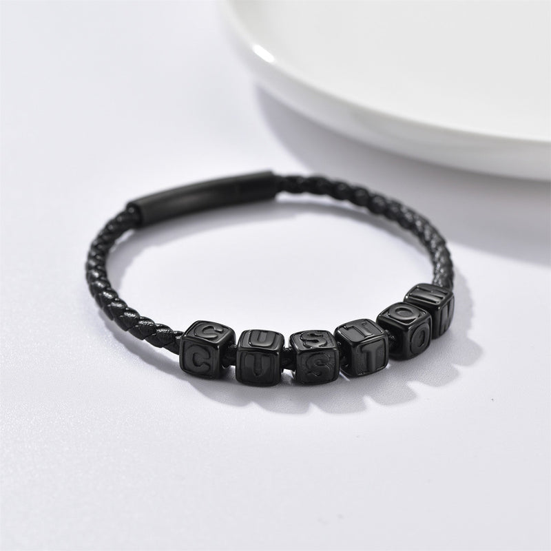 Personalized Initial Beaded Braided Leather Rope Bracelet for
