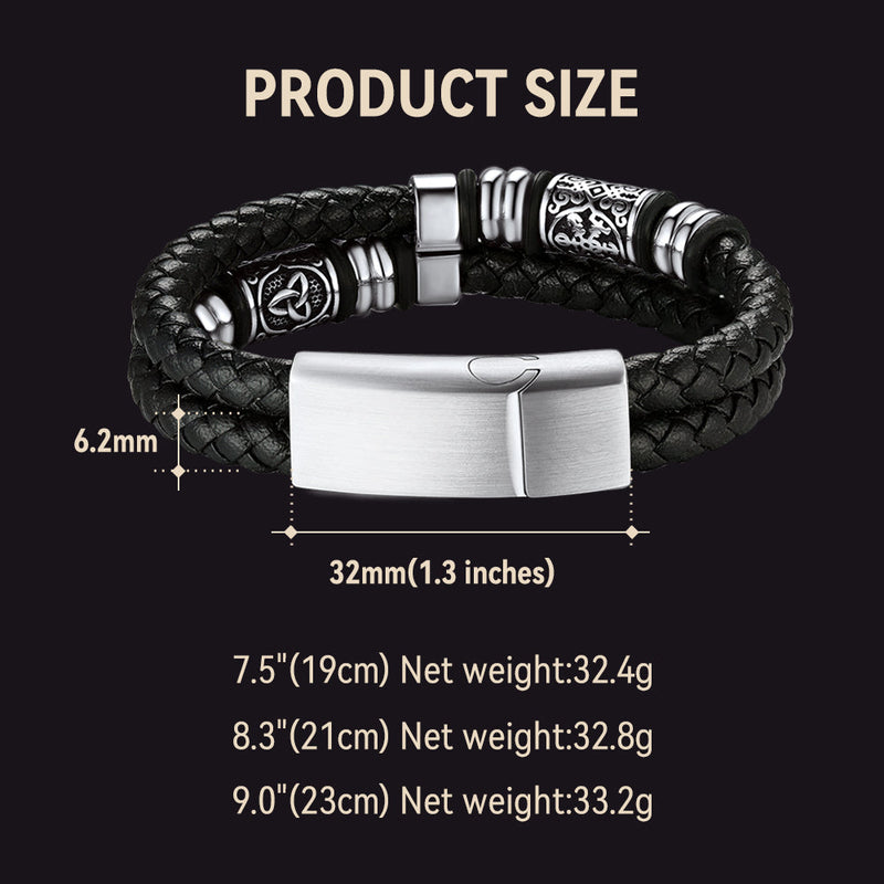 Engraved Viking Leather Braided Wristband Bracelet Gift for My Grandson