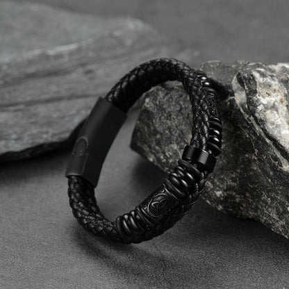Engraved Viking Leather Braided Wristband Bracelet Gift for My Grandson