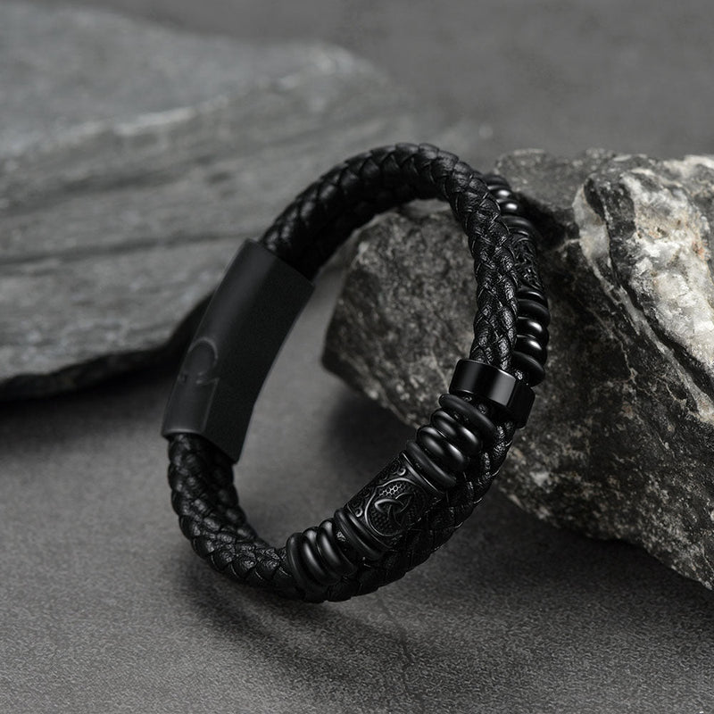 Engraved Viking Leather Braided Wristband Bracelet Gift for My Grandson