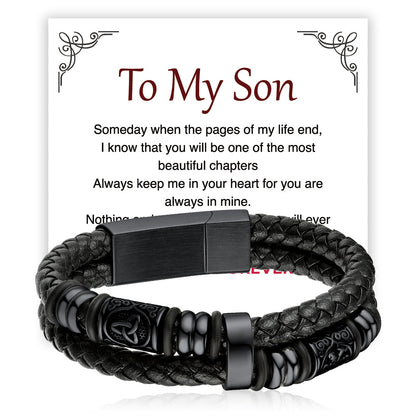 Engraved Viking Leather Braided Wristband Bracelet Gift for My Grandson