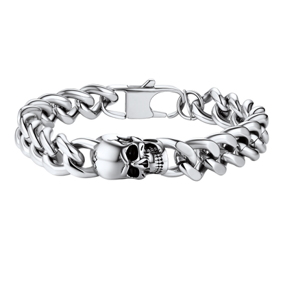 Gothic Heavy Cuban Chain Skull Bracelet for in Stainless Steel