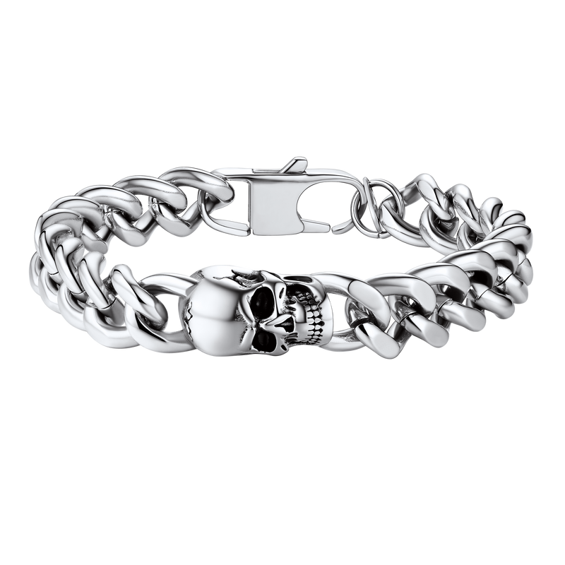 Gothic Heavy Cuban Chain Skull Bracelet for in Stainless Steel