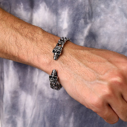 Hallween Gothic Skull Skeleton Head Cuban Chain Bracelet Cuff for