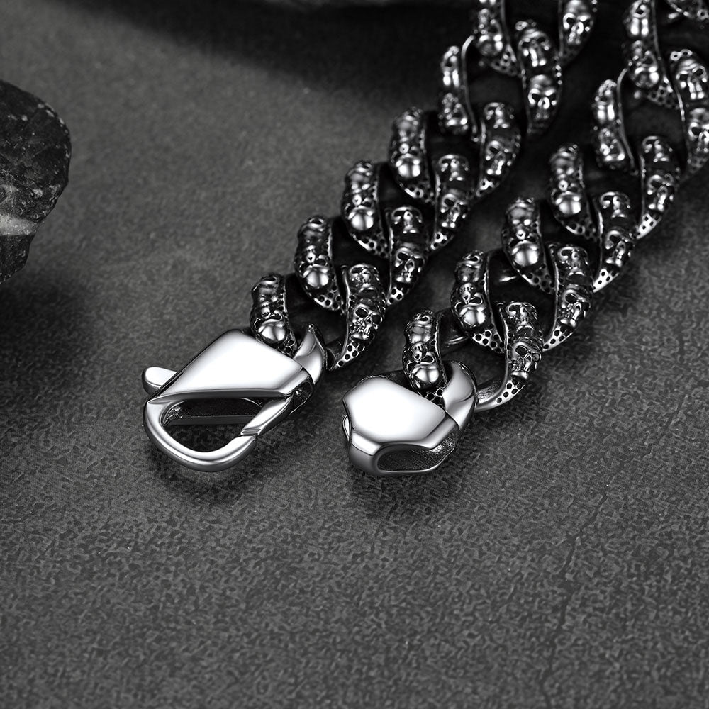 Chunky Heavy Skull Cuban Link Chain Bracelet for , 16mm Width