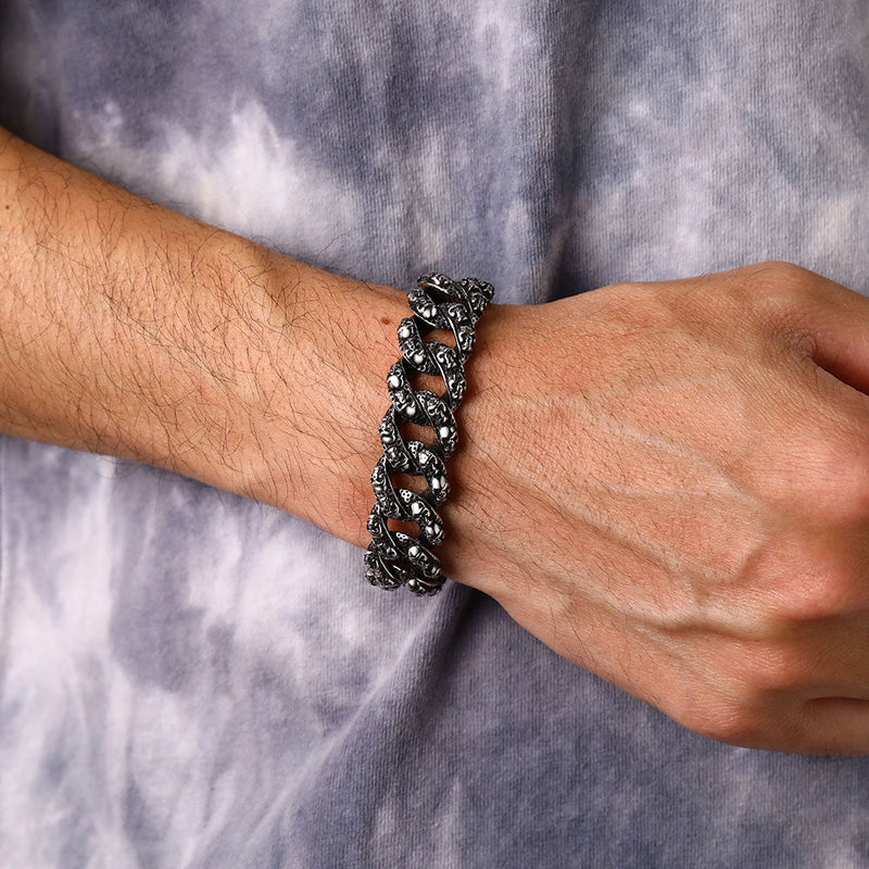 Chunky Heavy Skull Cuban Link Chain Bracelet for , 16mm Width