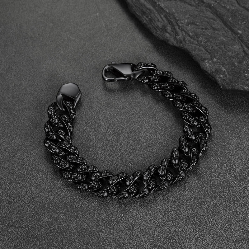Chunky Heavy Skull Cuban Link Chain Bracelet for , 16mm Width