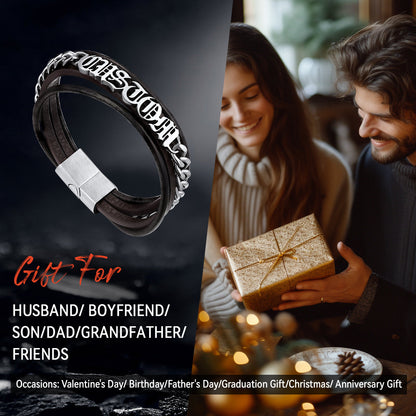 Customized Names Layer Braided Leather Bracelet for Father