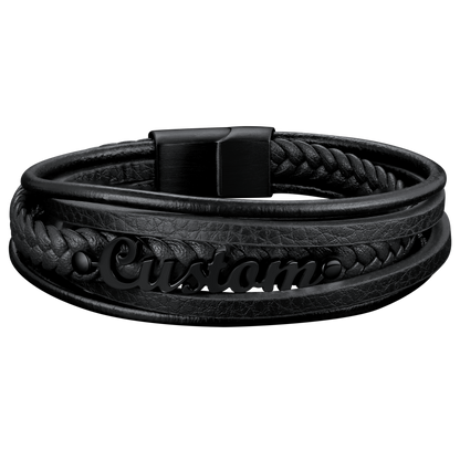 Custom Clasp Braided Leather Wristband Bracelet for Son Dad