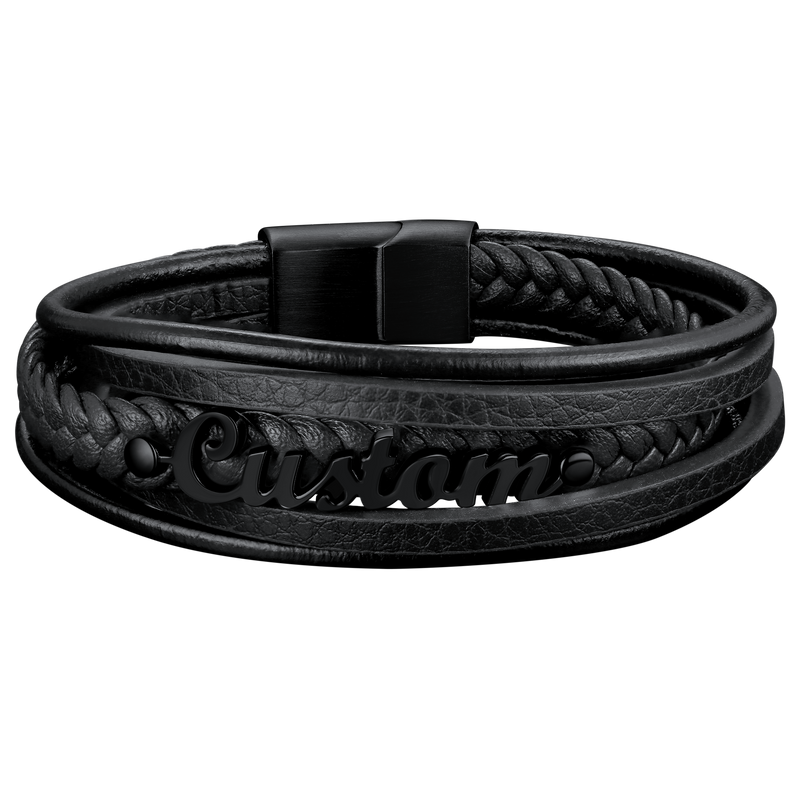 Custom Clasp Braided Leather Wristband Bracelet for Son Dad