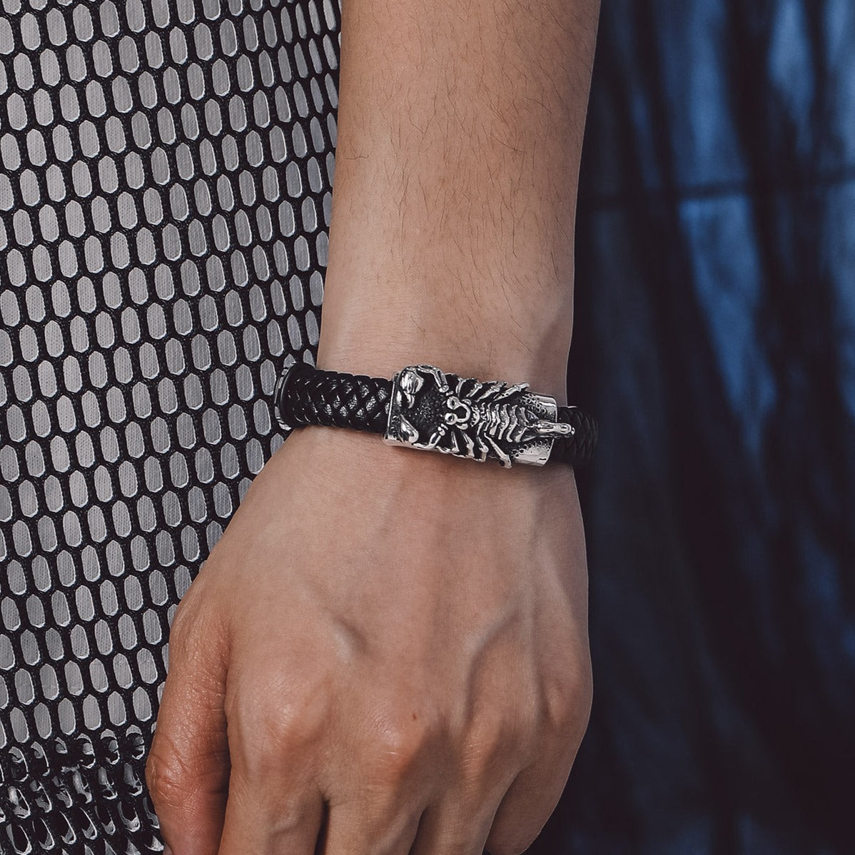 Punk Scorpion Black Braided Leather Bracelet Bangle Gift for Son Grandson