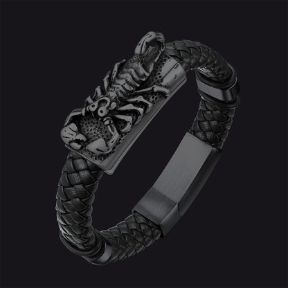 Punk Scorpion Black Braided Leather Bracelet Bangle Gift for Son Grandson