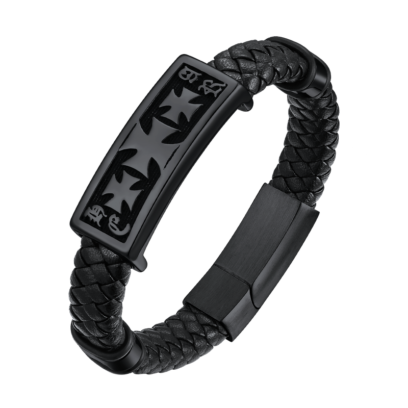 Christian Knights Templar Cross Leather Bracelet for