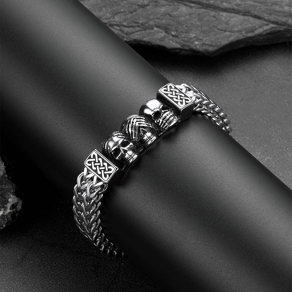 Halloween Gothic Skull Chain Bracelet for With Celtic Knot in Stainless Steel