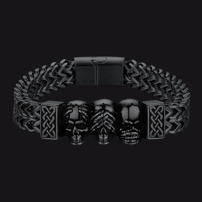 Halloween Gothic Skull Chain Bracelet for With Celtic Knot in Stainless Steel