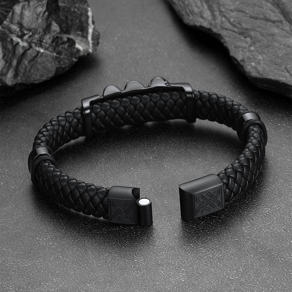 Gothic 3 Skull Braided Leather Bracelet Gift for Father Son Grandson