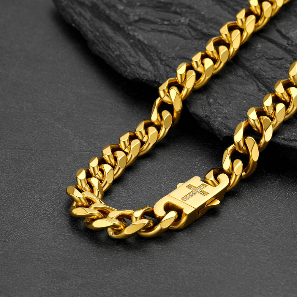 Miami Cuban Link Chain Necklace With Cross for