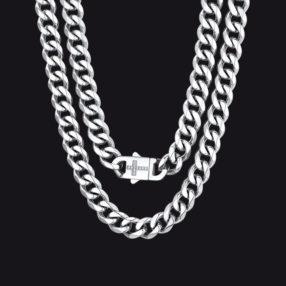 Miami Cuban Link Chain Necklace With Cross for
