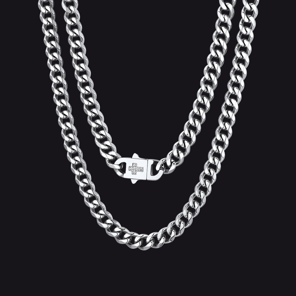 Miami Cuban Link Chain Necklace With Cross for