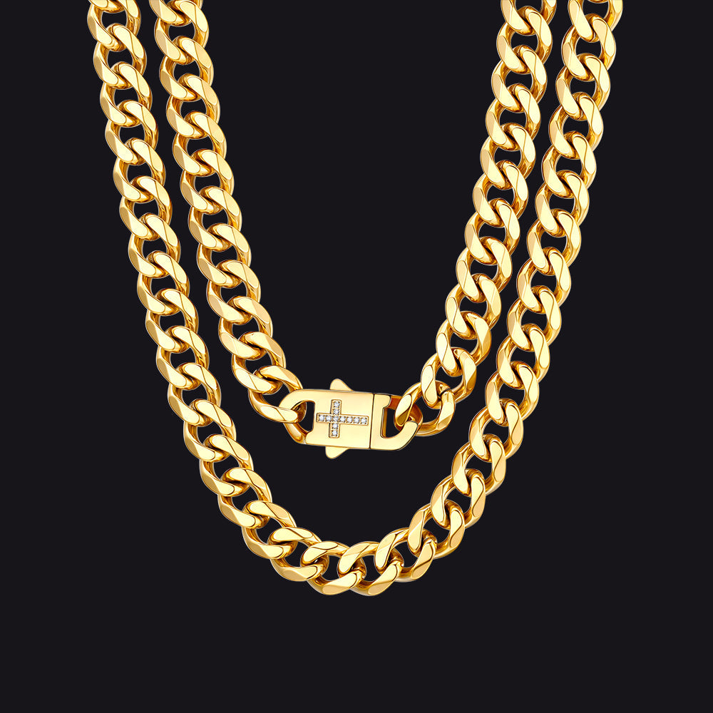 Miami Cuban Link Chain Necklace With Cross for