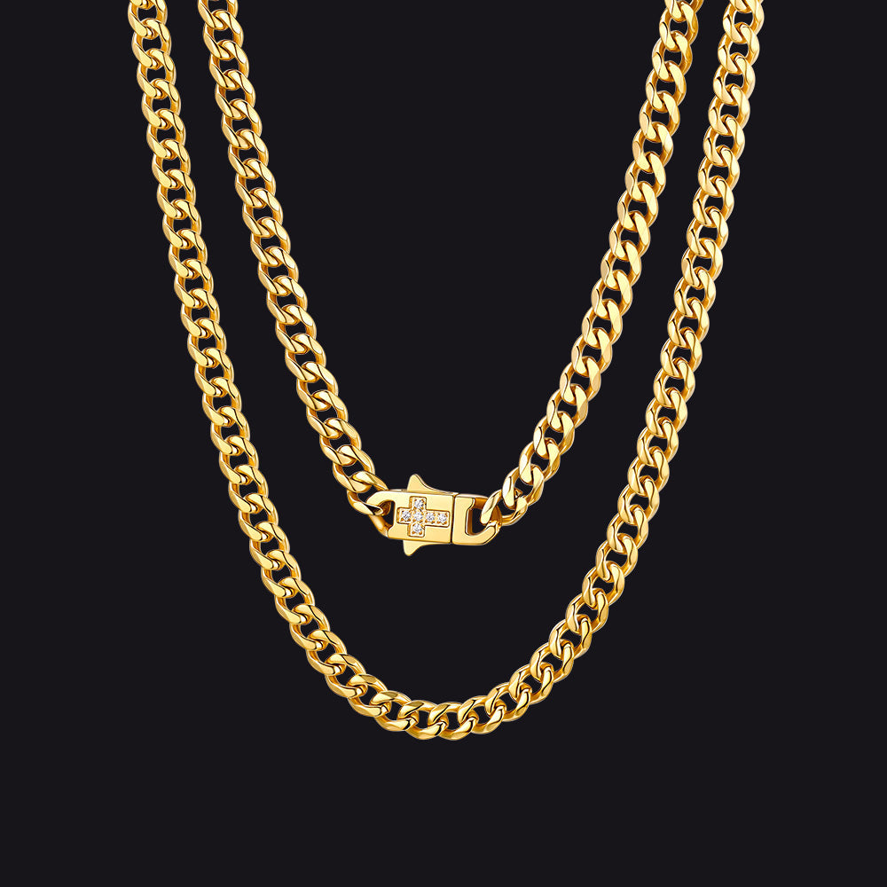 Miami Cuban Link Chain Necklace With Cross for