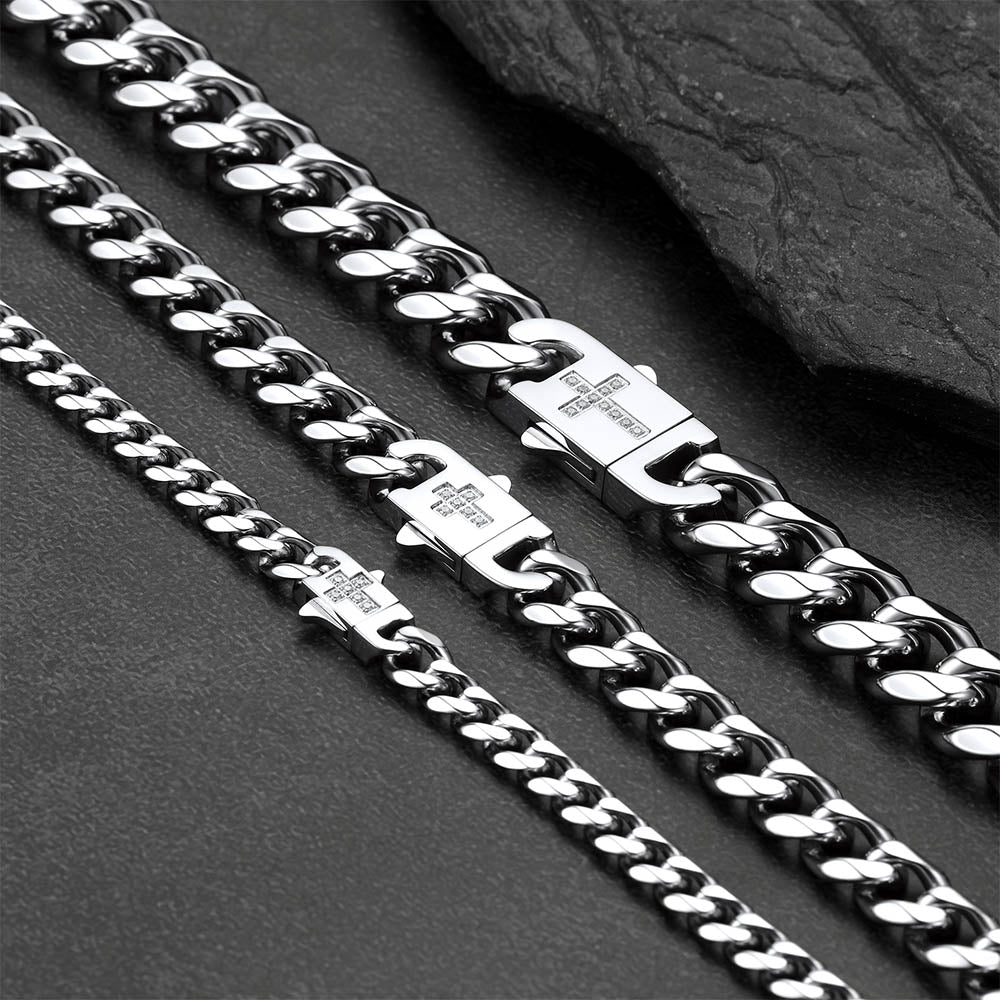 Miami Cuban Link Chain Necklace With Cross for