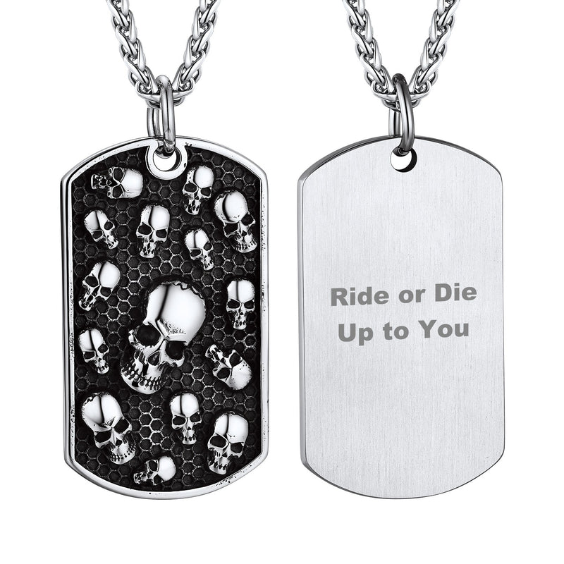 Engraved Multi Skull Dog Tag Necklace for