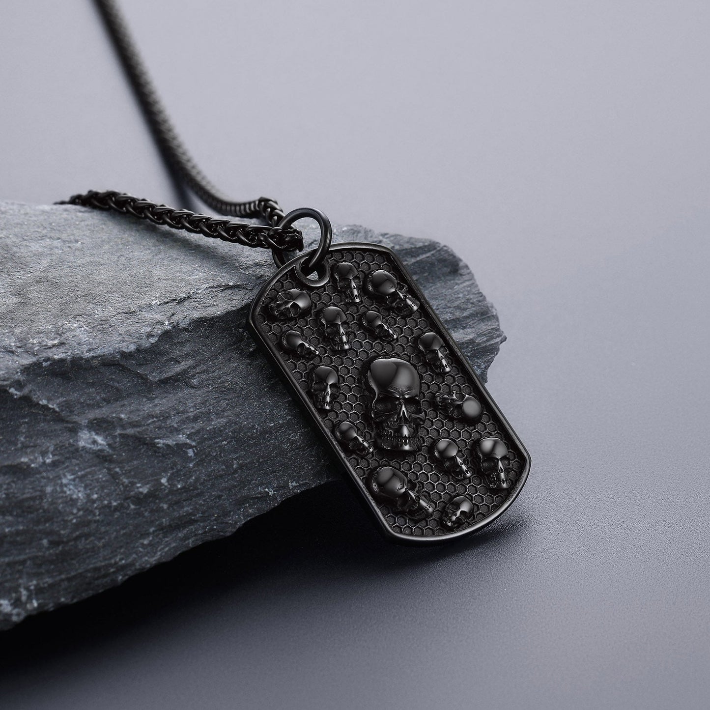 Engraved Multi Skull Dog Tag Necklace for