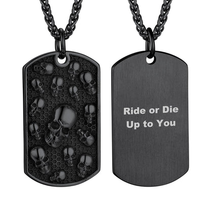 Engraved Multi Skull Dog Tag Necklace for