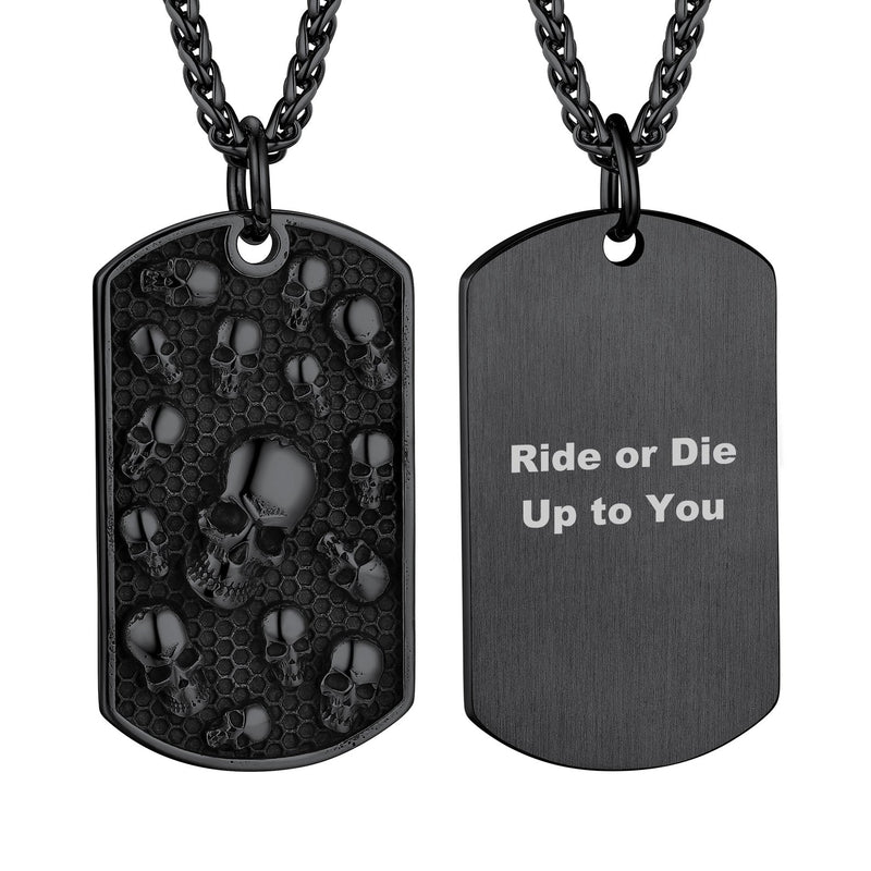 Engraved Multi Skull Dog Tag Necklace for