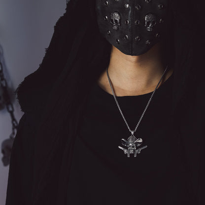 Gothic Cowboy Skull Pendant Necklace for